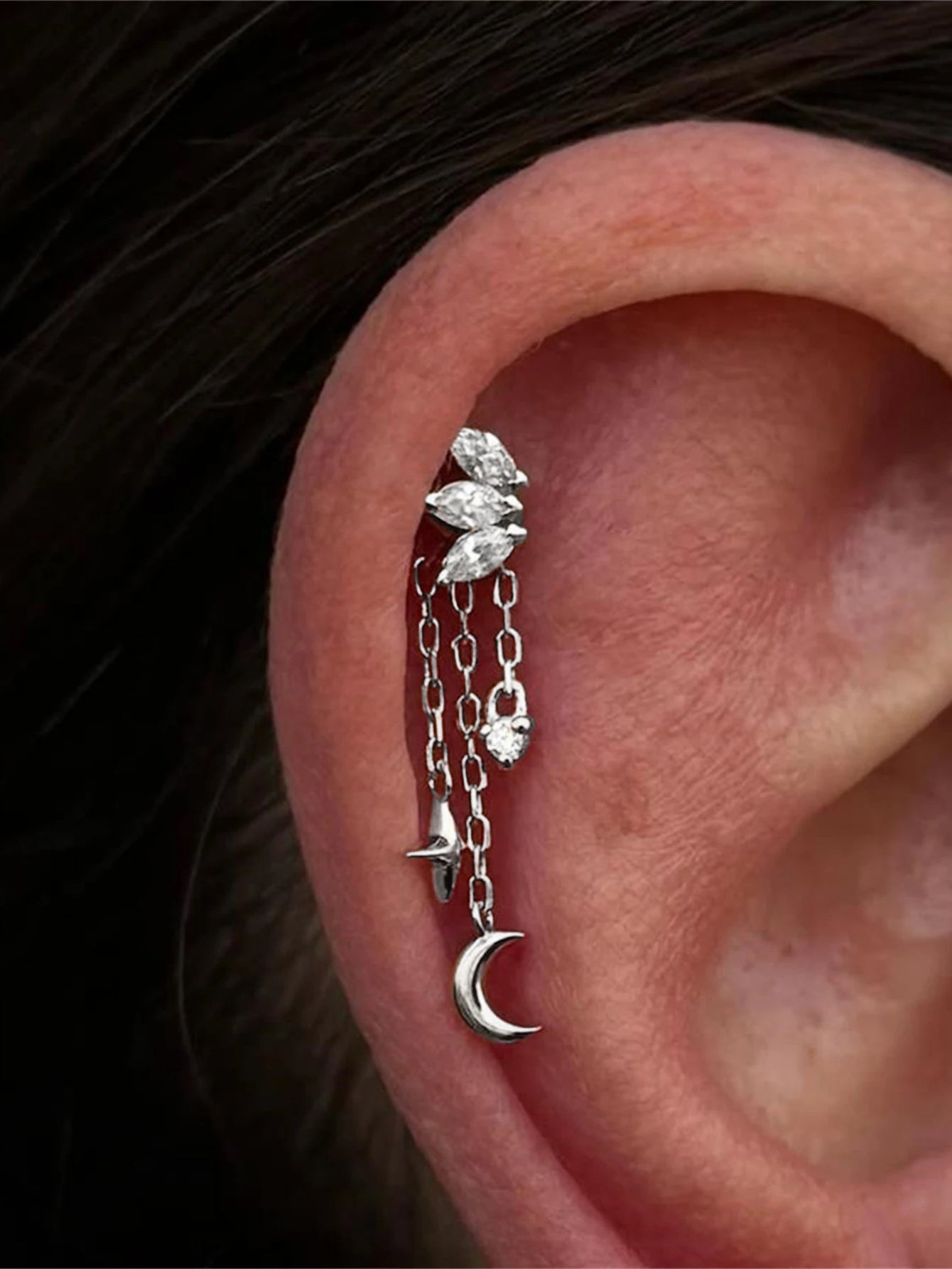BOAKO Star Moon Chain Tassel  925 Sterling Silver Shiny For Woman Piercing Earring Fashion Dainty Luxury Style fine jewelry