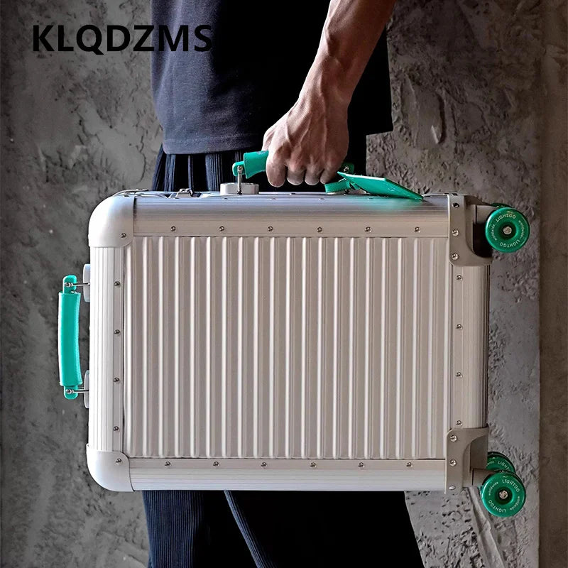 KLQDZMS Luggage Travel Bag Full Aluminum Magnesium Alloy Boarding Box Business Trolley Case 20"24 Inch Men's Rolling Suitcase