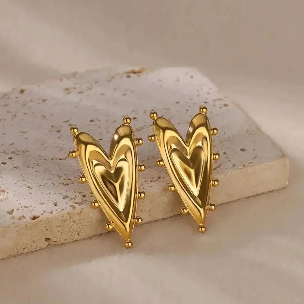 Vintage Geometric Heart Earrings For Women Gold Color Stainless Steel Love Irregular Earring Wedding  Jewelry Gift