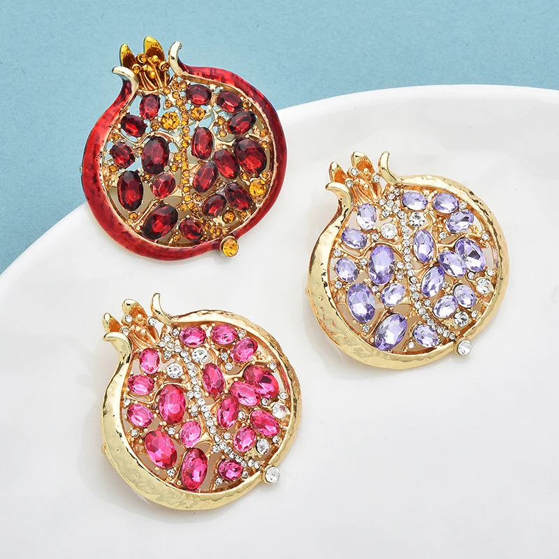 Wuli&baby Red Crystal Pomegranate Plant Brooch Pins For Women Summer Jewelry Gift Bag Suit Accessory