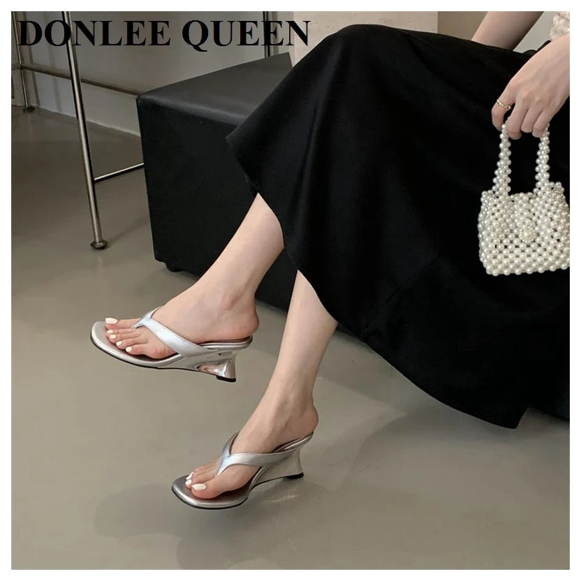 Fashion Brand Wedge Heel Slipper Slides Women Clip Toe Flip Flops Narrow Band Sandals Shoes Casual Female Slipper Sandalia Mujer
