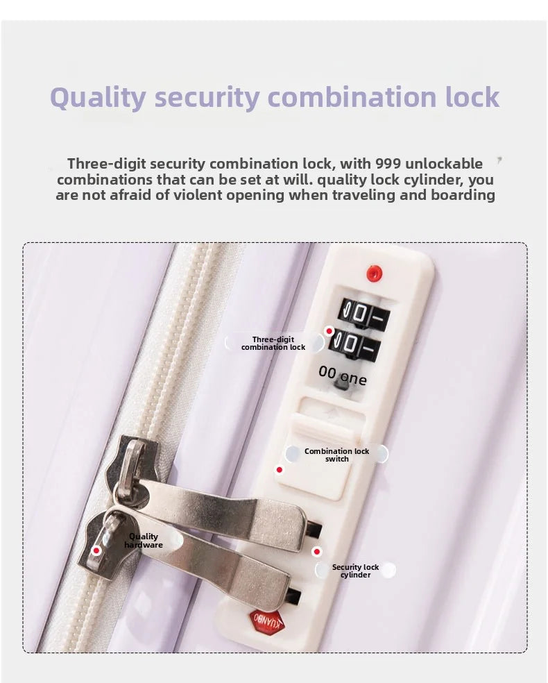 20/22/24 Inch Gradient Color Luggage Boarding Trolley Suitcase Safety Combination Lock Front Hook Silent Universal Roller