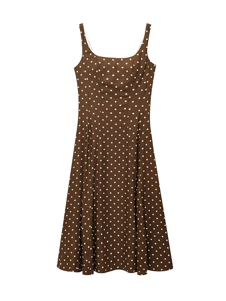 Elegant Solid Polka Dot Pleated Slim Vestido Women Chic Sleeveless Off Shoulder Round Neck Maxi Dresses Summer Dinner Party Wear