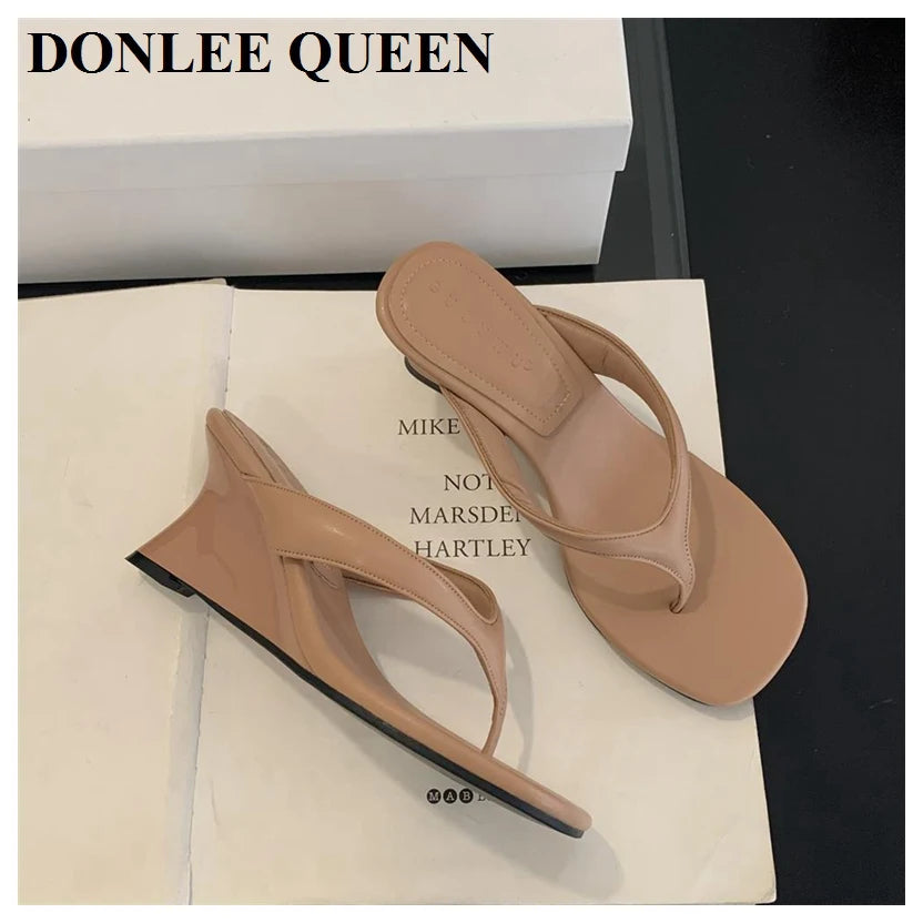Fashion Brand Wedge Heel Slipper Slides Women Clip Toe Flip Flops Narrow Band Sandals Shoes Casual Female Slipper Sandalia Mujer