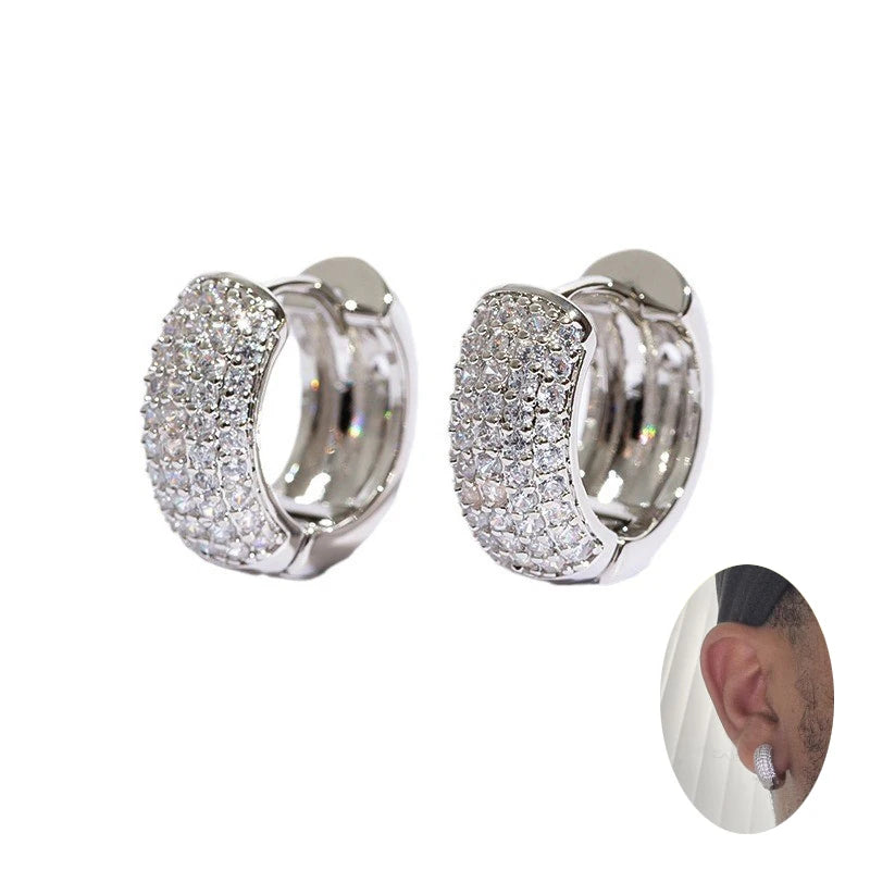 Luxury Zirconia Pave Hoop Earrings Women Men Unisex Huggies Earrings Hip Hop Party Jewelry Bridal Wedding Accessories Gift