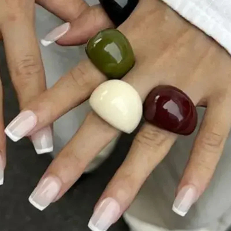Ins Style Vintage Irregular Transparent Colored Resin Ring New Trend Boho Geometric Finger Rings Aesthetic Jewelry Accessories