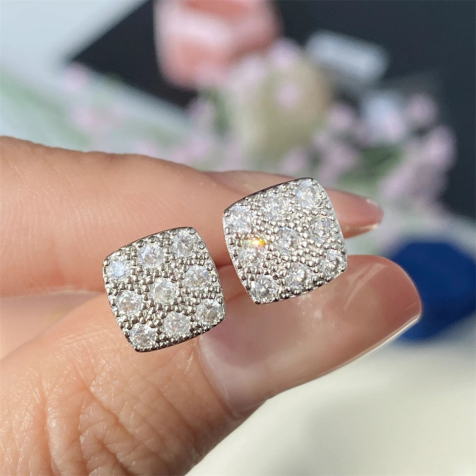 ZAKOL Simple Square-shaped Stud Earrings for Women Inlaid Shiny CZ Versatile Ear Piercing Accessories Fashion Jewelry Gift
