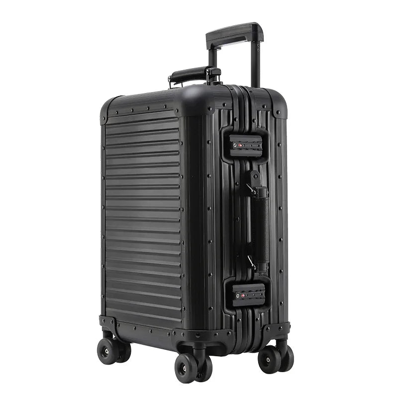 KLQDZMS Luggage Travel Bag Full Aluminum Magnesium Alloy Boarding Box Business Trolley Case 20"24 Inch Men's Rolling Suitcase