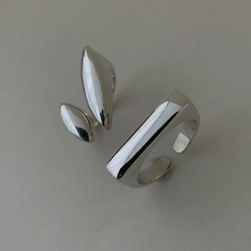 XINYI Silver colour Ring For Women Flat Simple Finger Open Vintage Handmade Ring Allergy For Party Birthday Gift