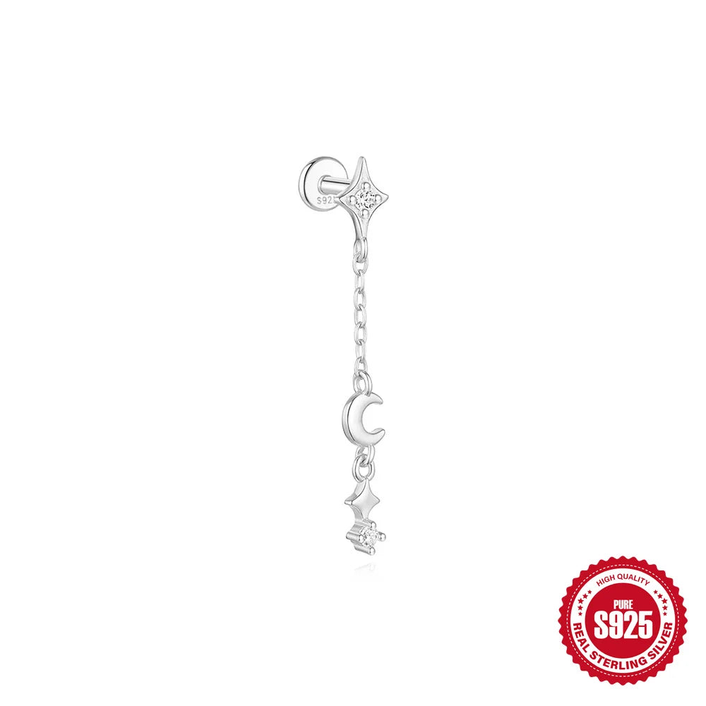BOAKO Star Moon Chain Tassel  925 Sterling Silver Shiny For Woman Piercing Earring Fashion Dainty Luxury Style fine jewelry