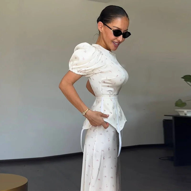 2026 Spring Summer Print Women Dress Sexy 3d Flower Button V-neck Pleated Hip Package Long Sleeve Dresses Party Lady Robe New