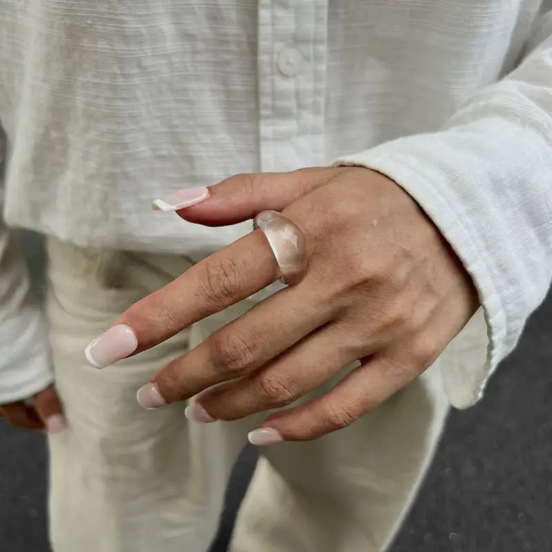 Ins Style Vintage Irregular Transparent Colored Resin Ring New Trend Boho Geometric Finger Rings Aesthetic Jewelry Accessories