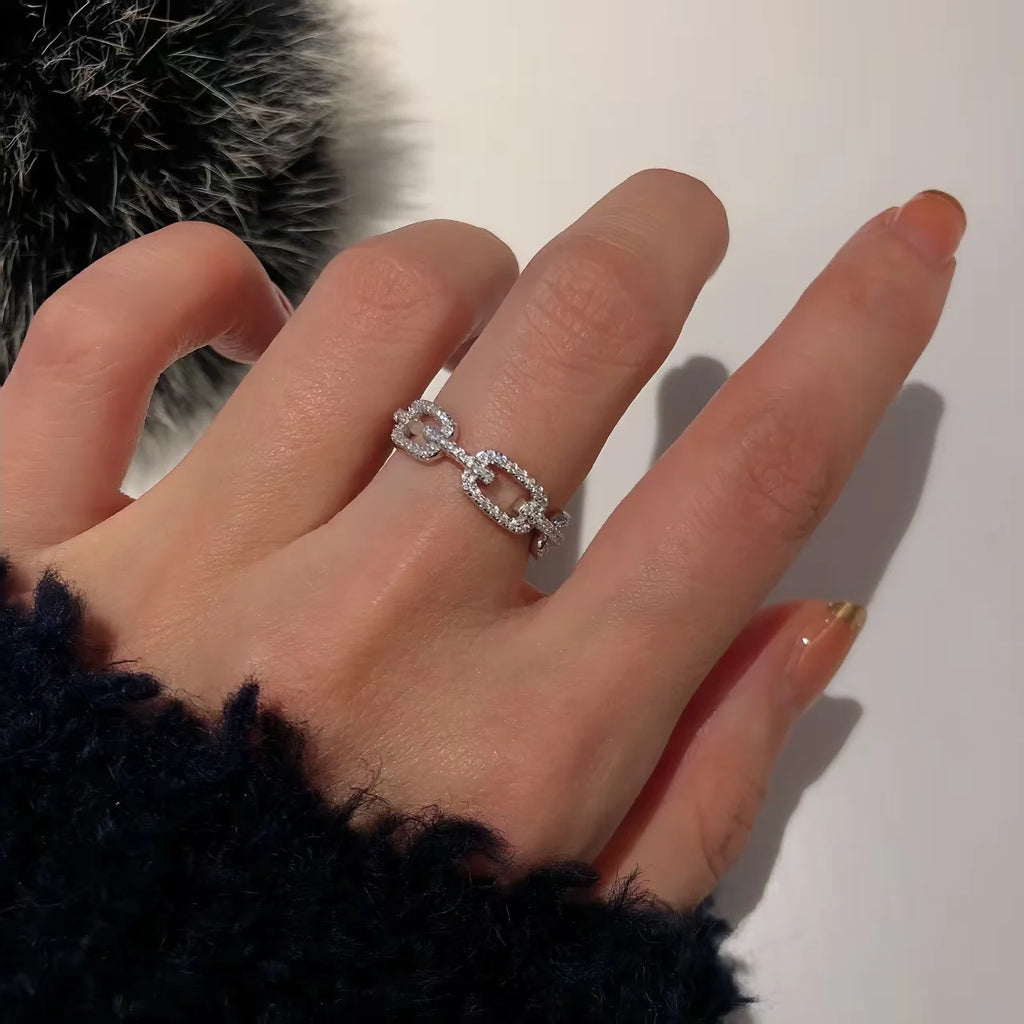 925 Sterling Silver Geometric Cubic Zirconia Stackable Ring for Women Trendy Platinum Plated Brand Party Jewelry Accessories