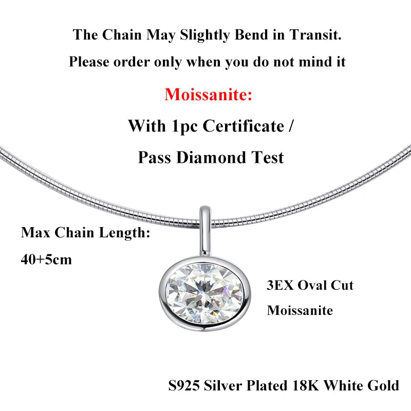 EWYA Oval Cut 2/3/4ct Solitaire Moissanite Pendant Necklaces Women Wedding s925 Silver 1.5mm Solid Choker Big Diamond Neck Chain