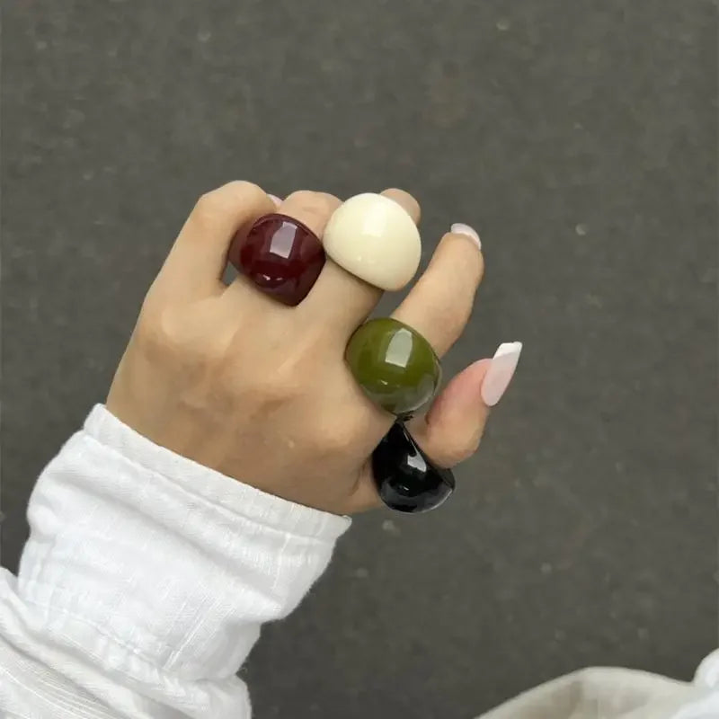 Ins Style Vintage Irregular Transparent Colored Resin Ring New Trend Boho Geometric Finger Rings Aesthetic Jewelry Accessories