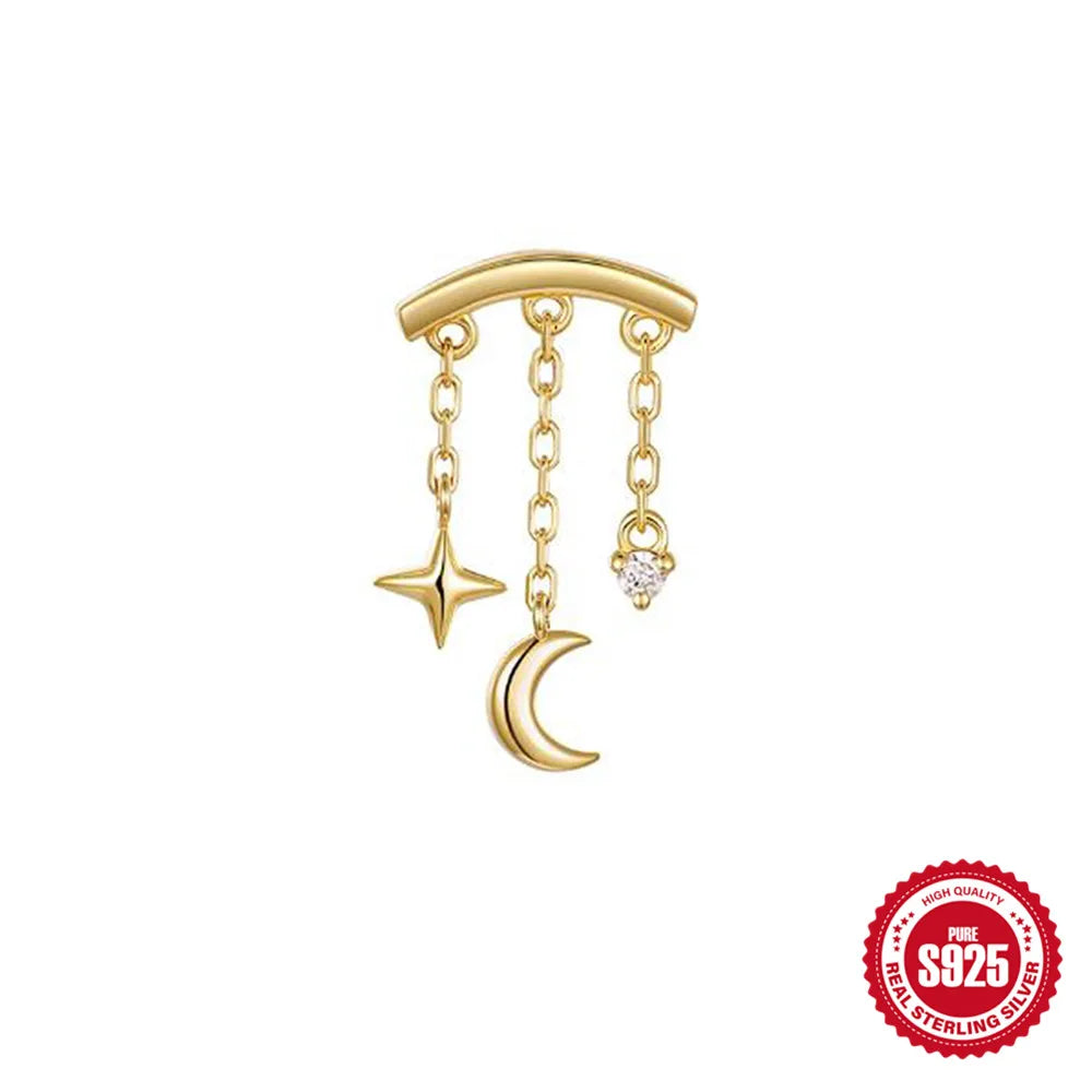 BOAKO Star Moon Chain Tassel  925 Sterling Silver Shiny For Woman Piercing Earring Fashion Dainty Luxury Style fine jewelry