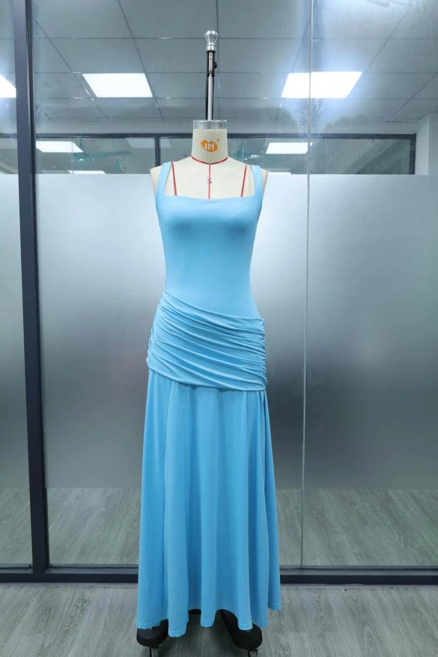 New Spaghetti Strap Sexy Prom Gowns Women's Sexy Backless Maxi Dress for Party Club Elegant Bodycon Ruched Long Dress Female