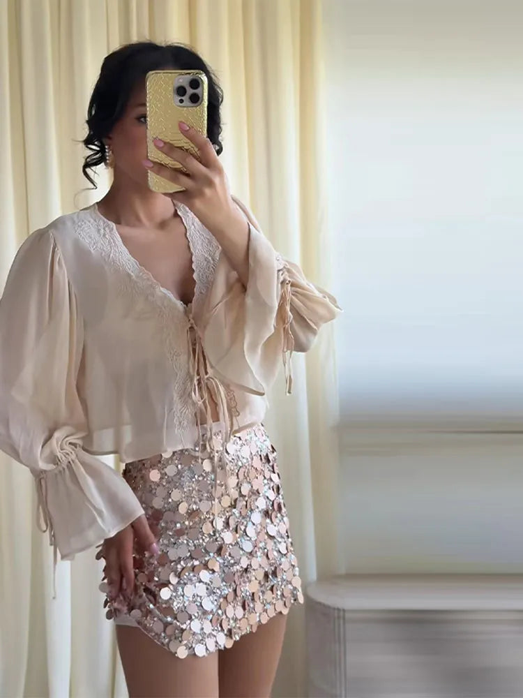 Mini Sequin Skirt Women's Skirts Iridescent Oversized Disc Sequins High-Waisted Fit Beach Vacation Outfit Woman Clothes