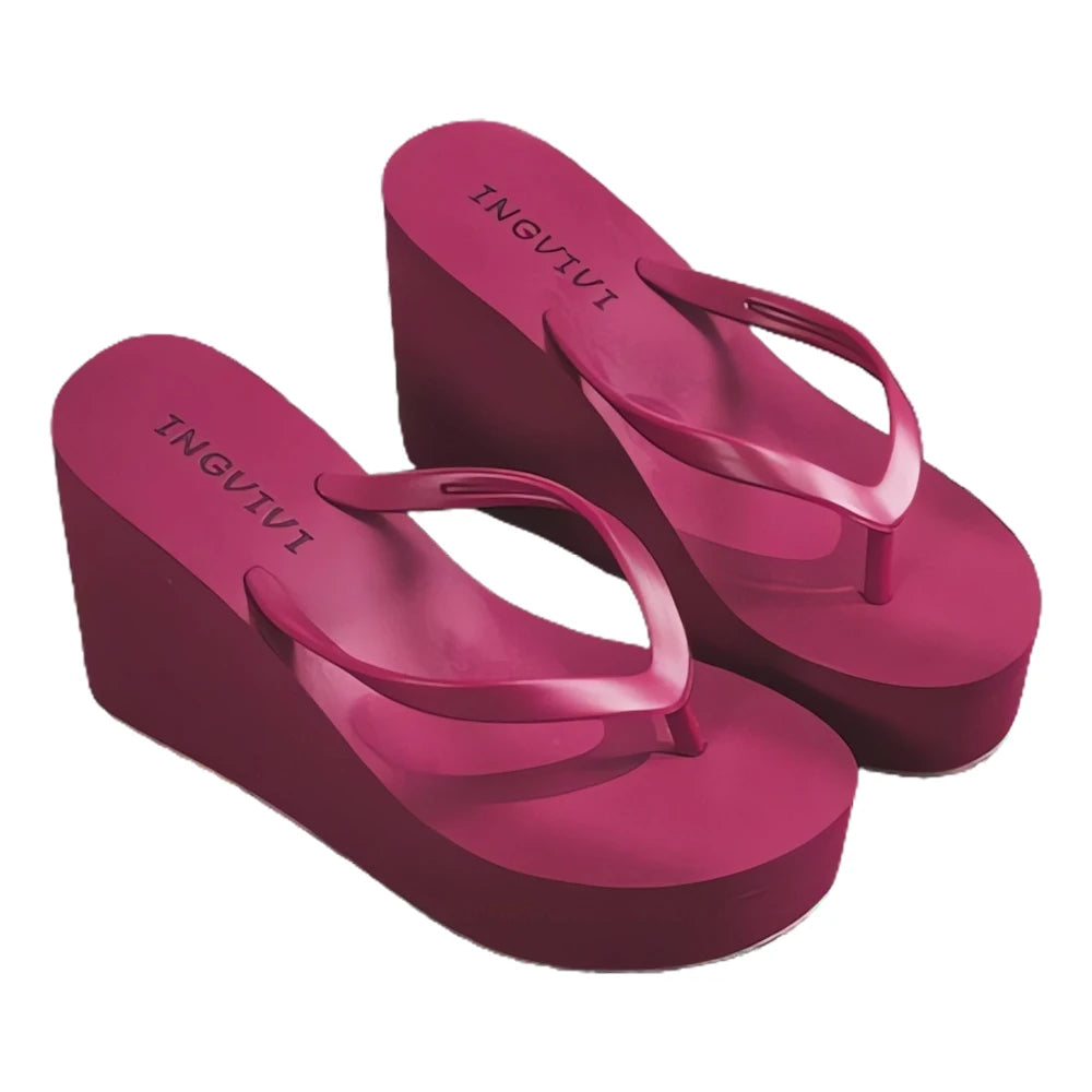 EOFK New Women Flip Flops Wedges Comfort Summer Platform Slippers Outdoor Concise Beach High Heel 9cm Casual Slides