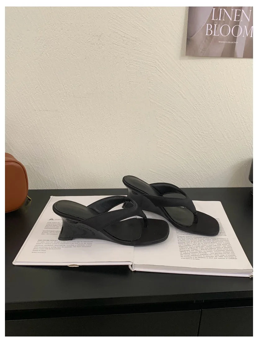 Fashion Brand Wedge Heel Slipper Slides Women Clip Toe Flip Flops Narrow Band Sandals Shoes Casual Female Slipper Sandalia Mujer