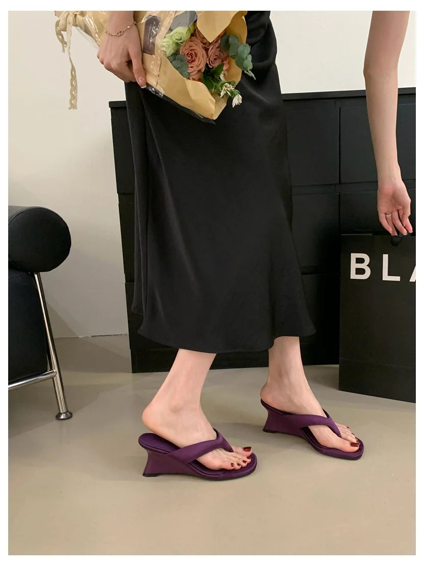 Fashion Brand Wedge Heel Slipper Slides Women Clip Toe Flip Flops Narrow Band Sandals Shoes Casual Female Slipper Sandalia Mujer