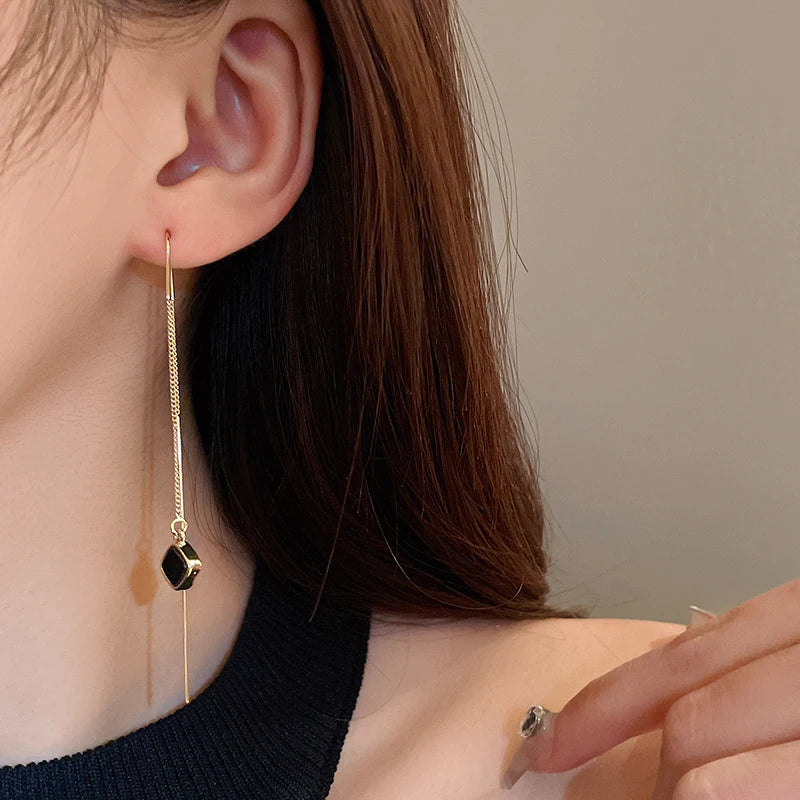 Gold Plating Wave Long Fringe Square Geometric Ear Lines for Women Flowers Butterfly Water Drop Star Temperament Dangle Earrings