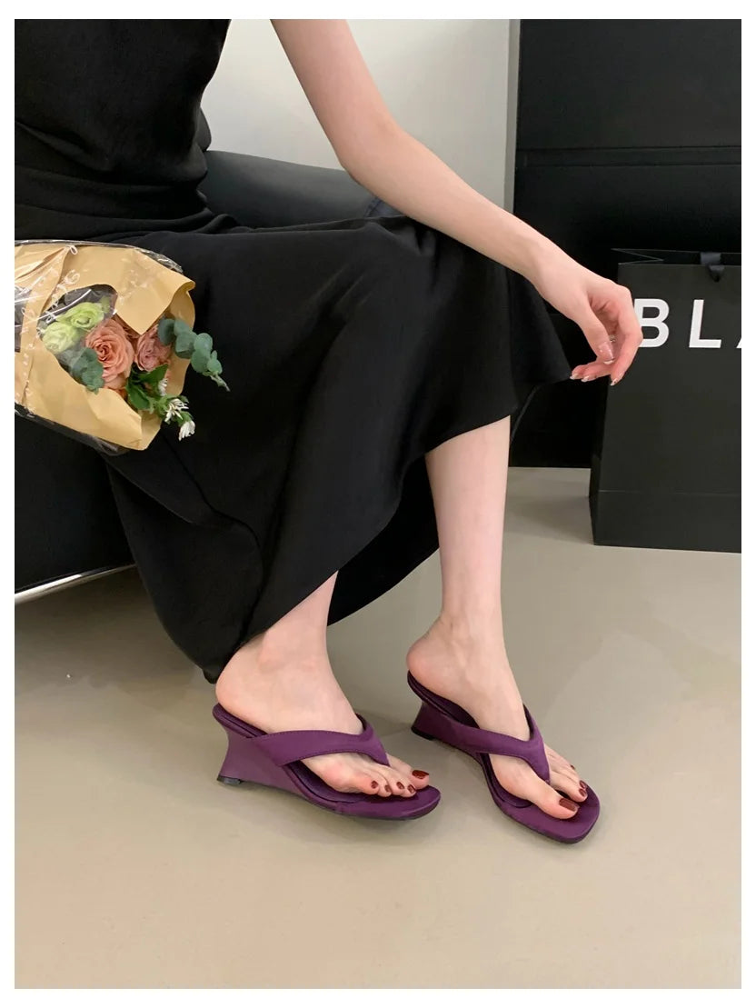 Fashion Brand Wedge Heel Slipper Slides Women Clip Toe Flip Flops Narrow Band Sandals Shoes Casual Female Slipper Sandalia Mujer