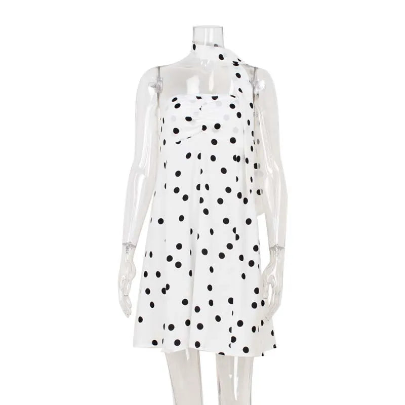Elegant White Polka Dot Short Dress Sexy Slip Sleeveless Backless Silk Mini Dresses Evening Party Cute Birthday New Summer 2026