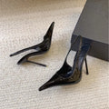Fashion Non-Slip Wear-Resistant High Heels Women's Pointed Toe Patent Leather Slip-On Sandals