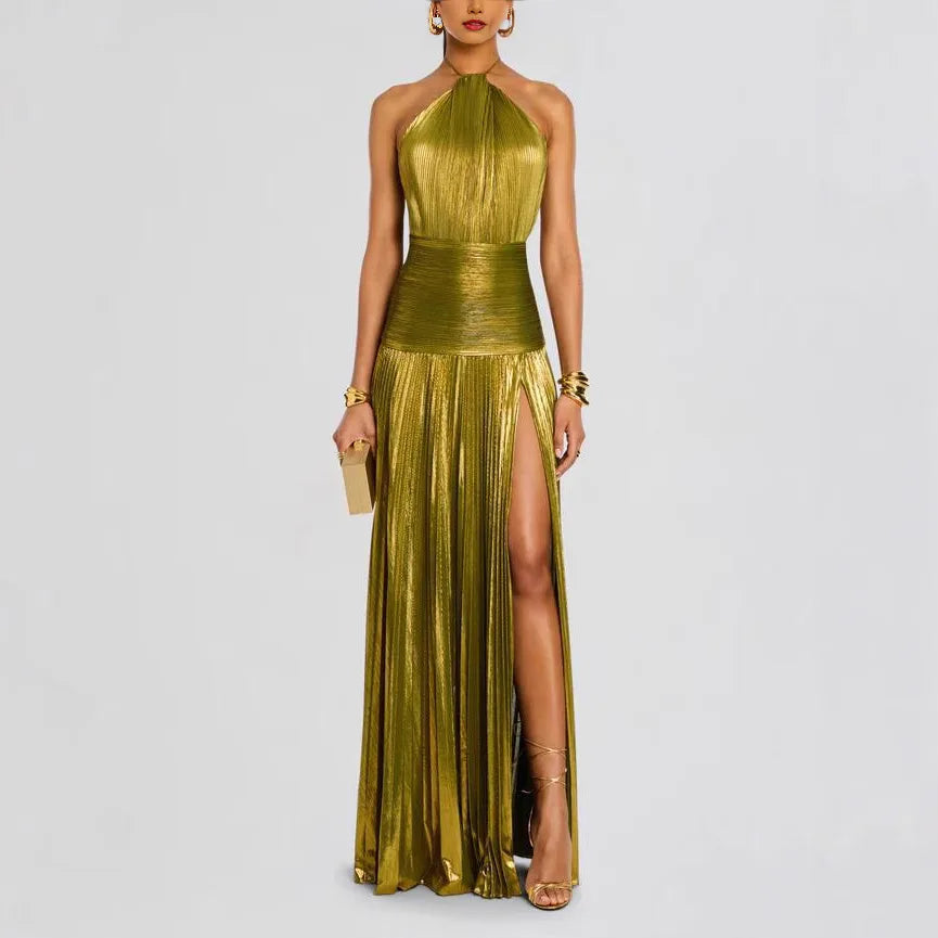 Luxurious Women Corset Party Cocktail Dress Sexy Off Shoulder Halter Folds Slit Guest Celebrity Long Dress Celebrity Prom Gown
