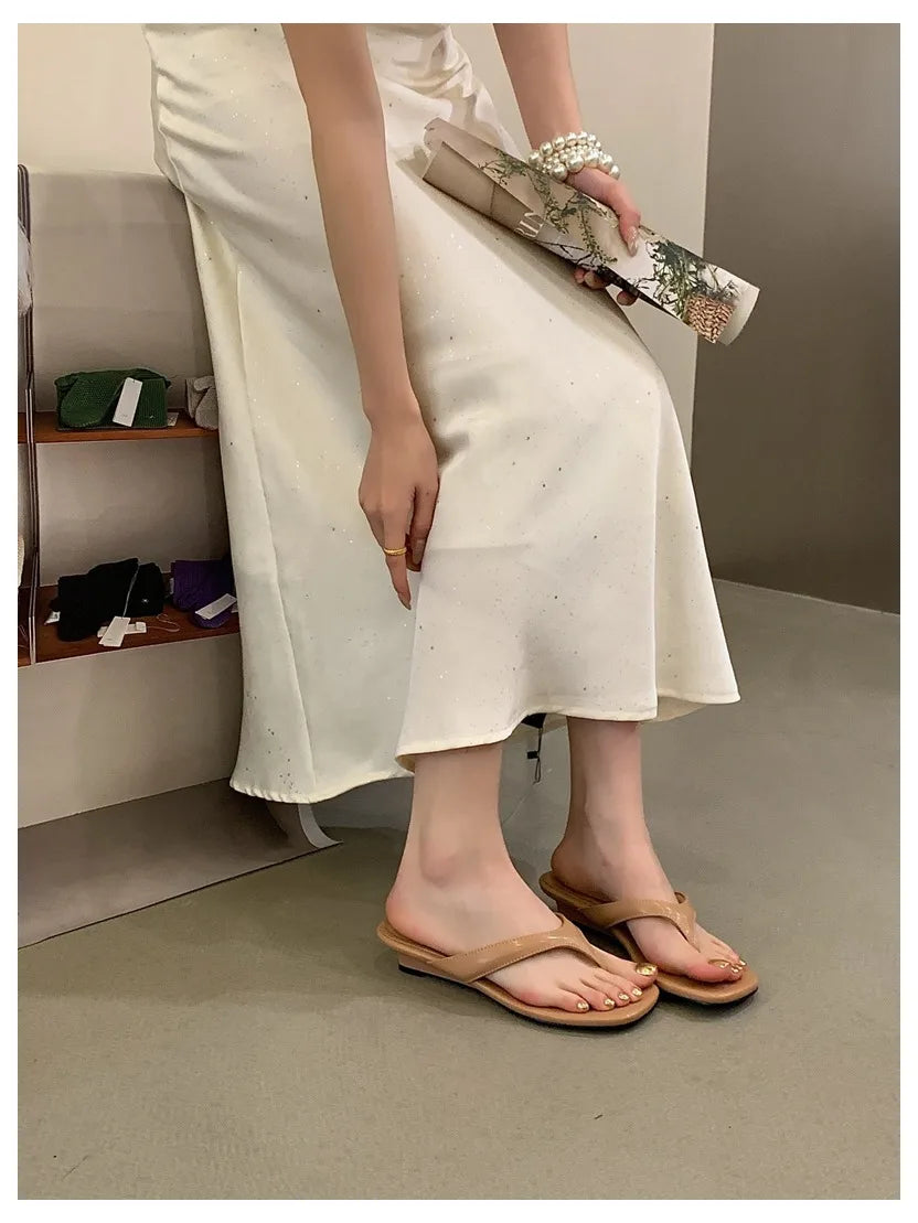 Fashion Brand Wedge Heel Slipper Slides Women Clip Toe Flip Flops Narrow Band Sandals Shoes Casual Female Slipper Sandalia Mujer
