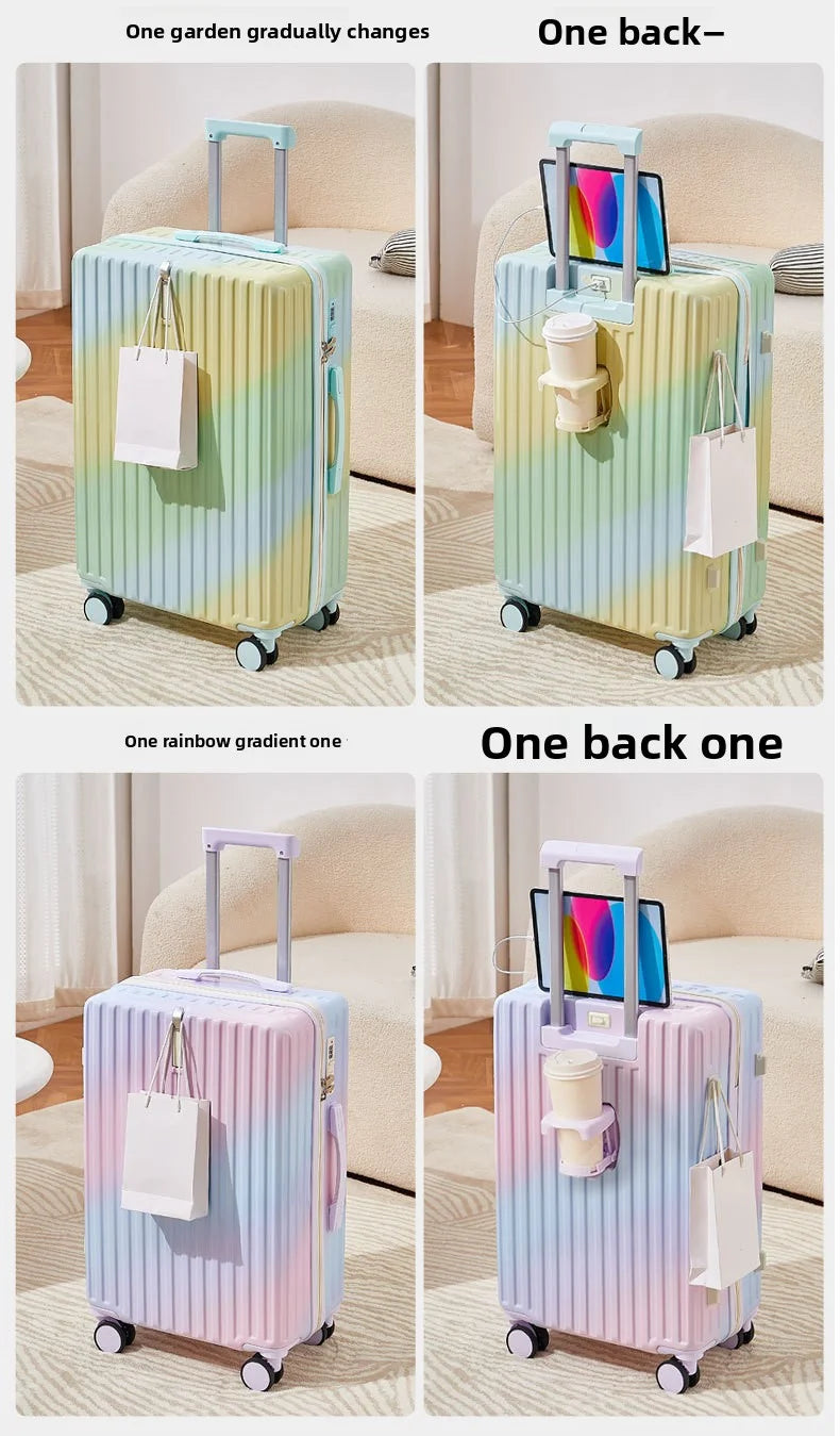 20/22/24 Inch Gradient Color Luggage Boarding Trolley Suitcase Safety Combination Lock Front Hook Silent Universal Roller
