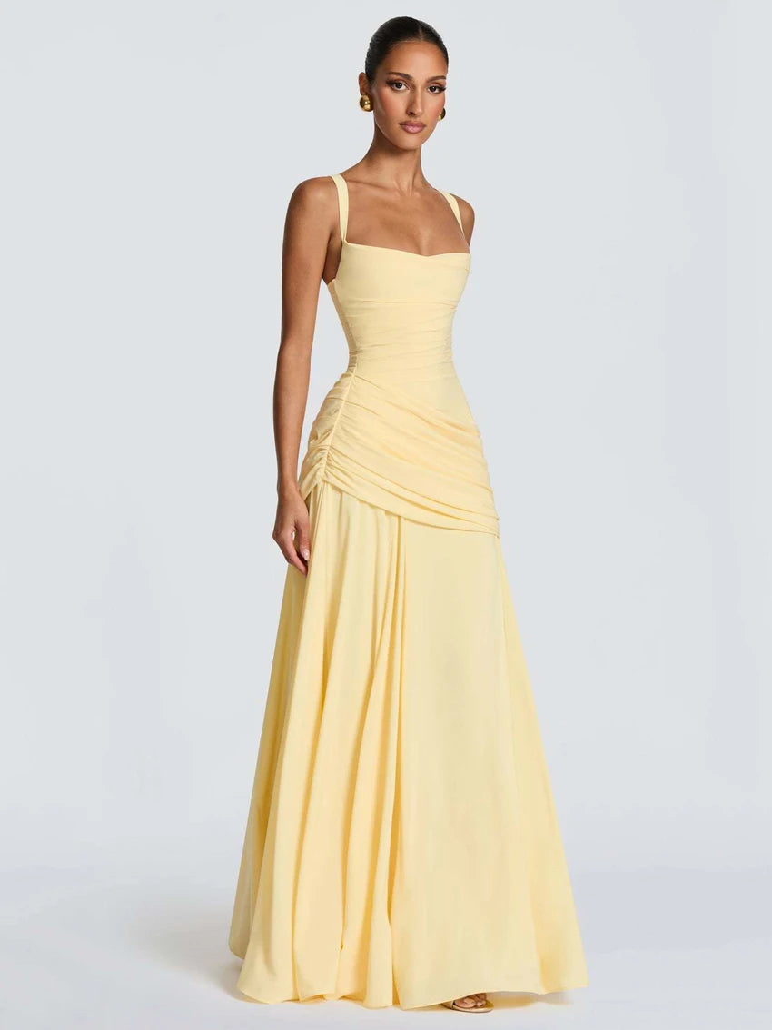 New Spaghetti Strap Sexy Prom Gowns Women's Sexy Backless Maxi Dress for Party Club Elegant Bodycon Ruched Long Dress Female