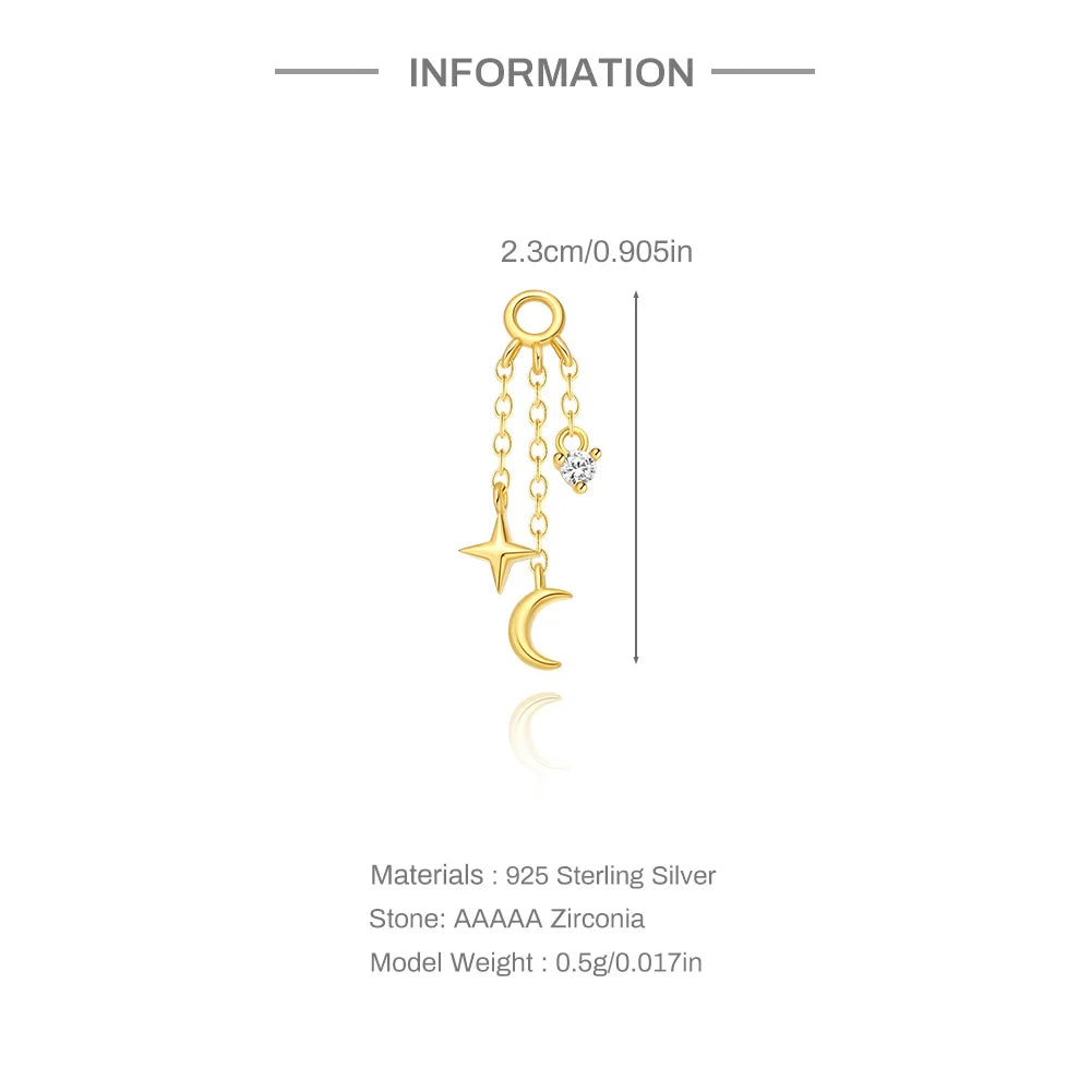 BOAKO Star Moon Chain Tassel  925 Sterling Silver Shiny For Woman Piercing Earring Fashion Dainty Luxury Style fine jewelry