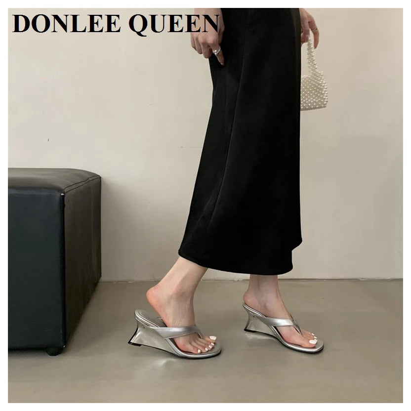 Fashion Brand Wedge Heel Slipper Slides Women Clip Toe Flip Flops Narrow Band Sandals Shoes Casual Female Slipper Sandalia Mujer