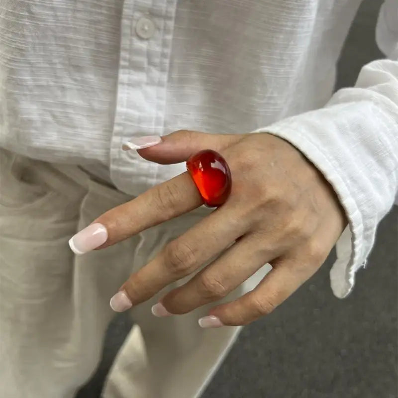 Ins Style Vintage Irregular Transparent Colored Resin Ring New Trend Boho Geometric Finger Rings Aesthetic Jewelry Accessories
