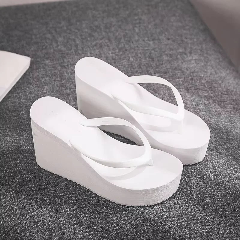 EOFK New Women Flip Flops Wedges Comfort Summer Platform Slippers Outdoor Concise Beach High Heel 9cm Casual Slides
