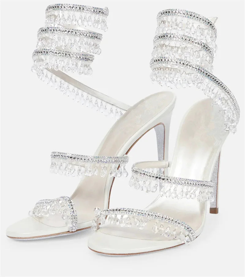 Crystal Wrap Sandals Women Summer 2026 Wedding Shoes High Heel Party Shoes Ankle Strappy Sandals Designer Stiletto Heel Shoes