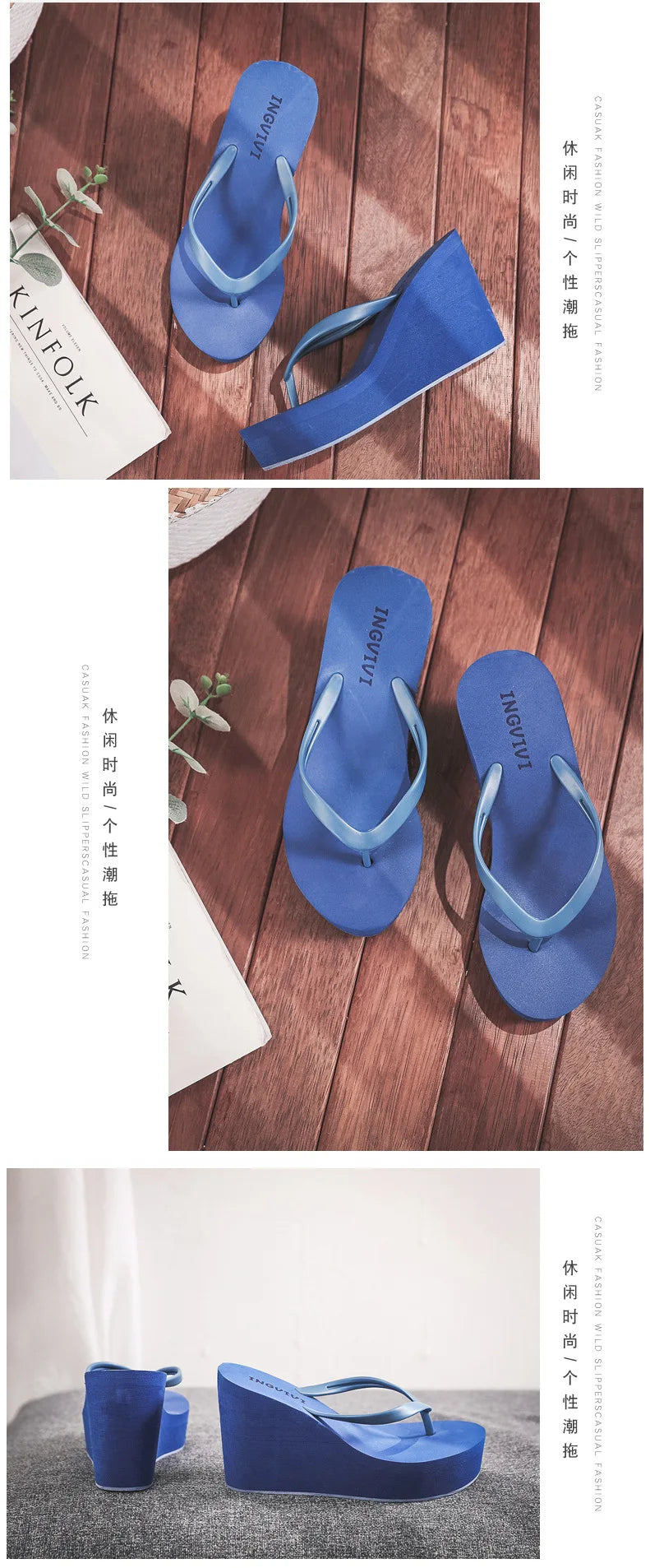 EOFK New Women Flip Flops Wedges Comfort Summer Platform Slippers Outdoor Concise Beach High Heel 9cm Casual Slides