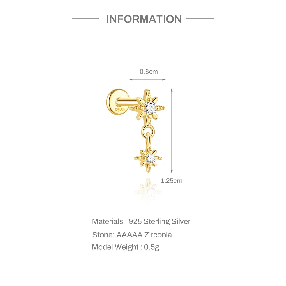 BOAKO Star Moon Chain Tassel  925 Sterling Silver Shiny For Woman Piercing Earring Fashion Dainty Luxury Style fine jewelry
