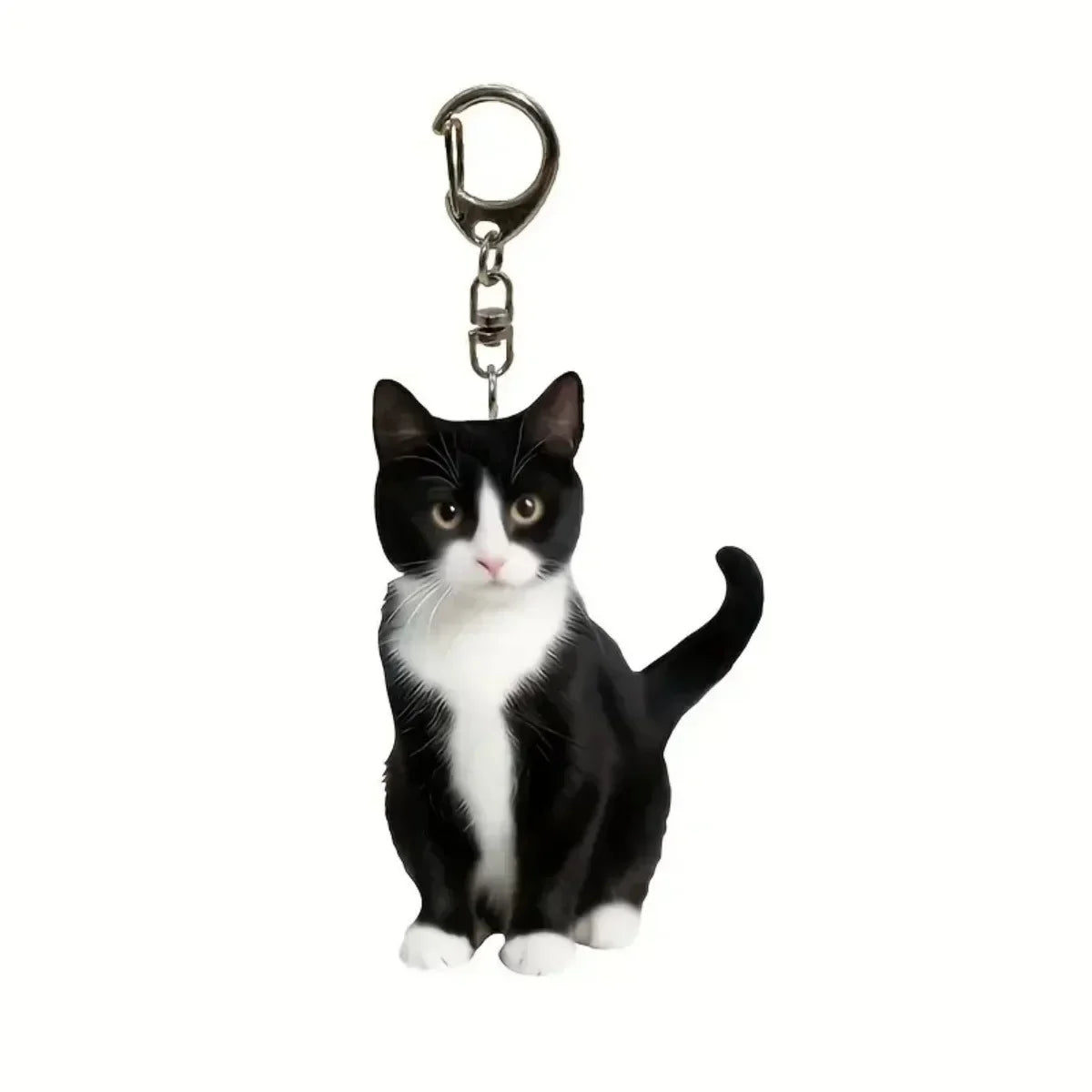 Cute Black White Cat Keychain 2D Acrylic Double-Sided Design Animal Pendant Charm for Backpacks Kids Gifts