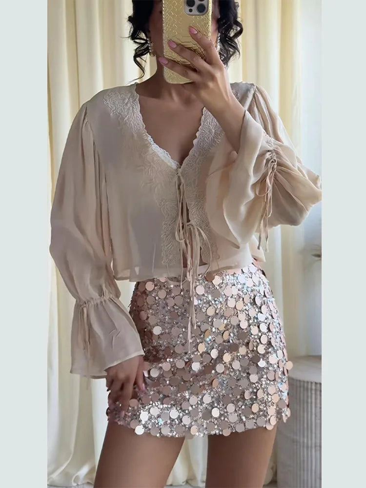 Mini Sequin Skirt Women's Skirts Iridescent Oversized Disc Sequins High-Waisted Fit Beach Vacation Outfit Woman Clothes