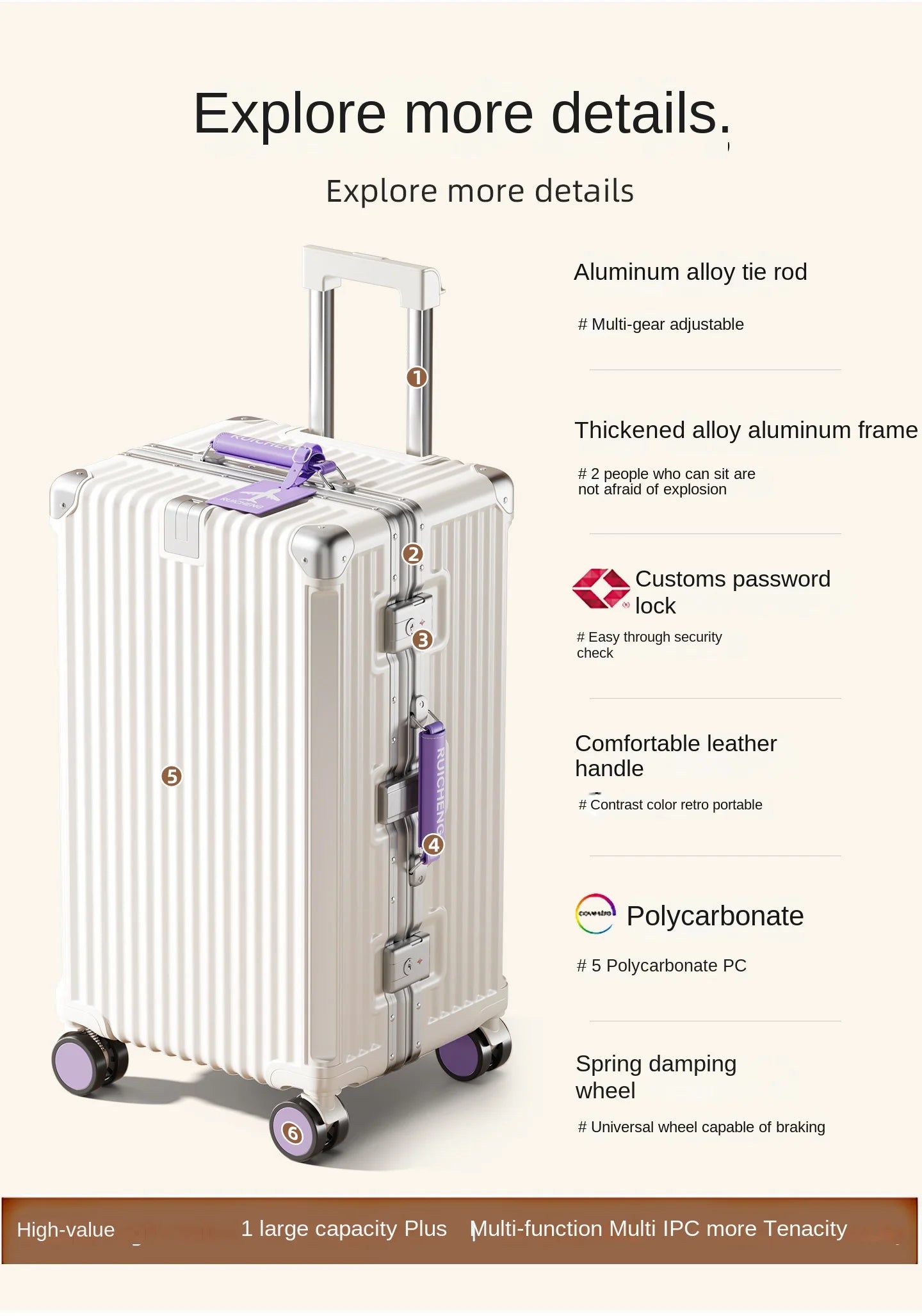 28/30/32 inch Travel Suitcases Large Capacity New Strong and Durable Thickened PC Aluminium Frame Trolley Suitcase 20'' Carrier