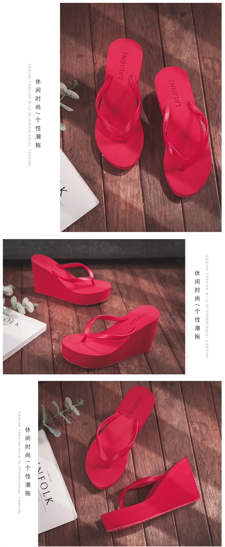 EOFK New Women Flip Flops Wedges Comfort Summer Platform Slippers Outdoor Concise Beach High Heel 9cm Casual Slides