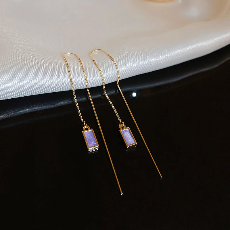 Gold Plating Wave Long Fringe Square Geometric Ear Lines for Women Flowers Butterfly Water Drop Star Temperament Dangle Earrings