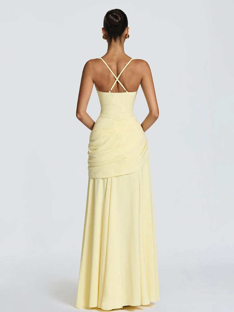 New Spaghetti Strap Sexy Prom Gowns Women's Sexy Backless Maxi Dress for Party Club Elegant Bodycon Ruched Long Dress Female