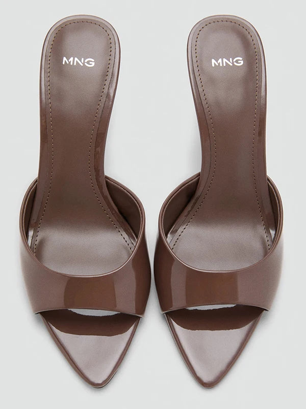Mango Women's Summer Fashion High Heel Open Toe Sandals Thin Heel Slip-On Slippers Casual Wear Outerwear Simple Style PU Inner