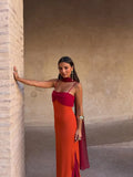 Fashion Women Color Blocking Scarf Collar Sling Dress Sexy Split Waist Cinching Bodycon Maxi Gowns 2026 Lady Club Party Vestidos