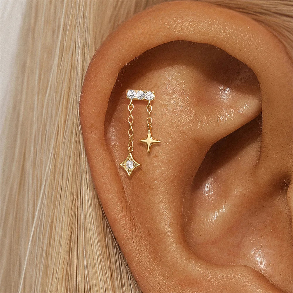 BOAKO Star Moon Chain Tassel  925 Sterling Silver Shiny For Woman Piercing Earring Fashion Dainty Luxury Style fine jewelry