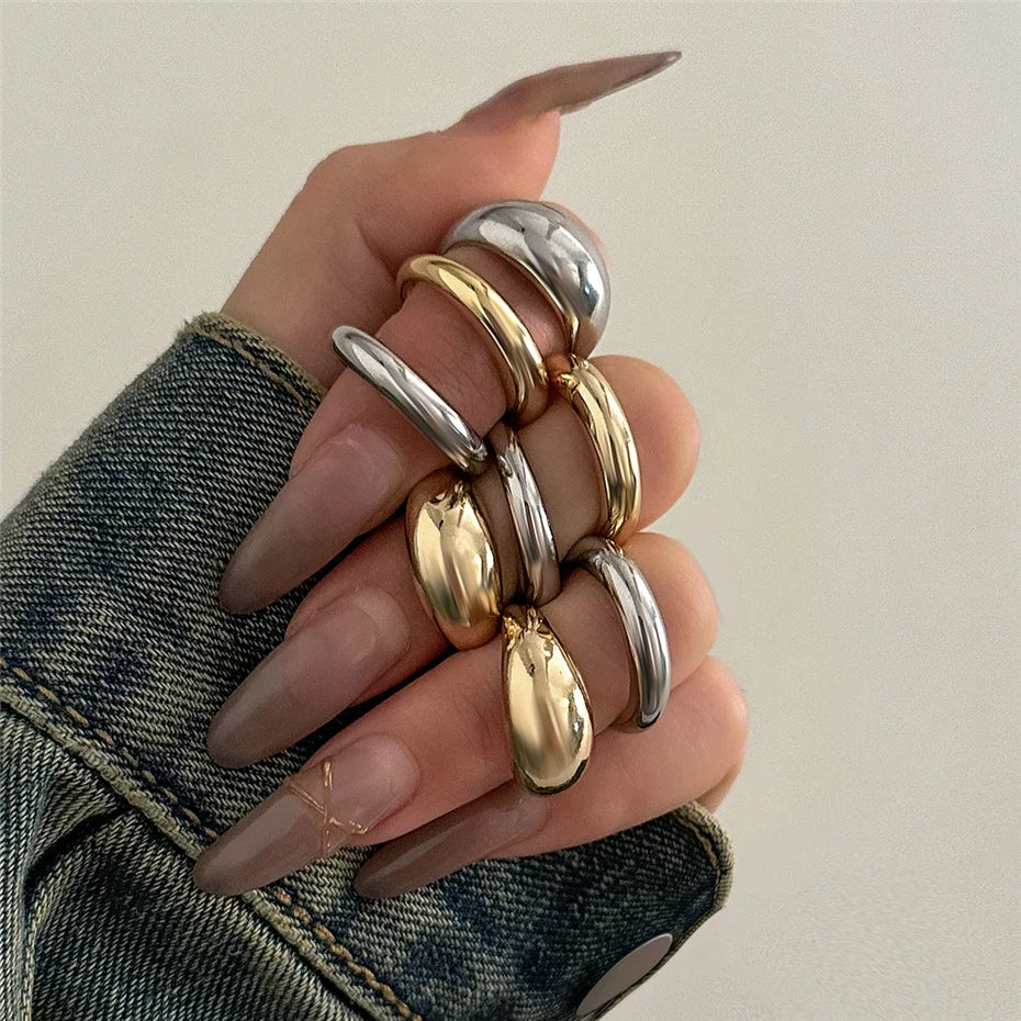 8Pcs/Set Creative Smooth Water Drop Rings for Women Vintage Geometric Adjustable Open Finger Nail Ring Couple Wed Accessories